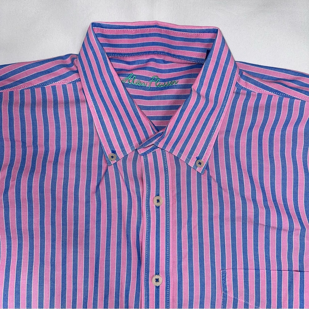 Alan Flusser Men's Pink and Blue‎ Striped Button-Down Shirt XXL cotton